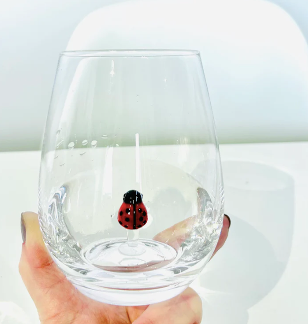 Stemless Wine Glass Ladybug