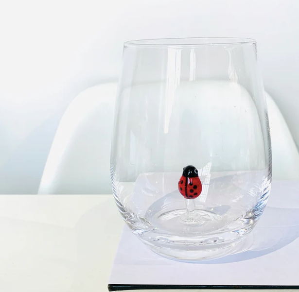 Stemless Wine Glass Ladybug