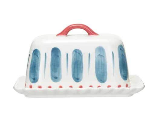 Butter Dish w Handle Scalloped Edge