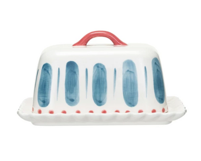 Butter Dish w Handle Scalloped Edge