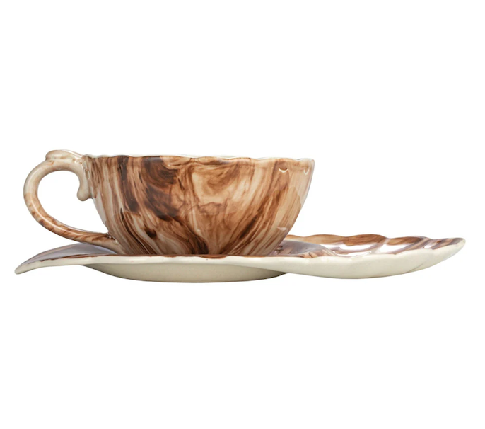Stoneware Teacup Leaf Shaped Brown
