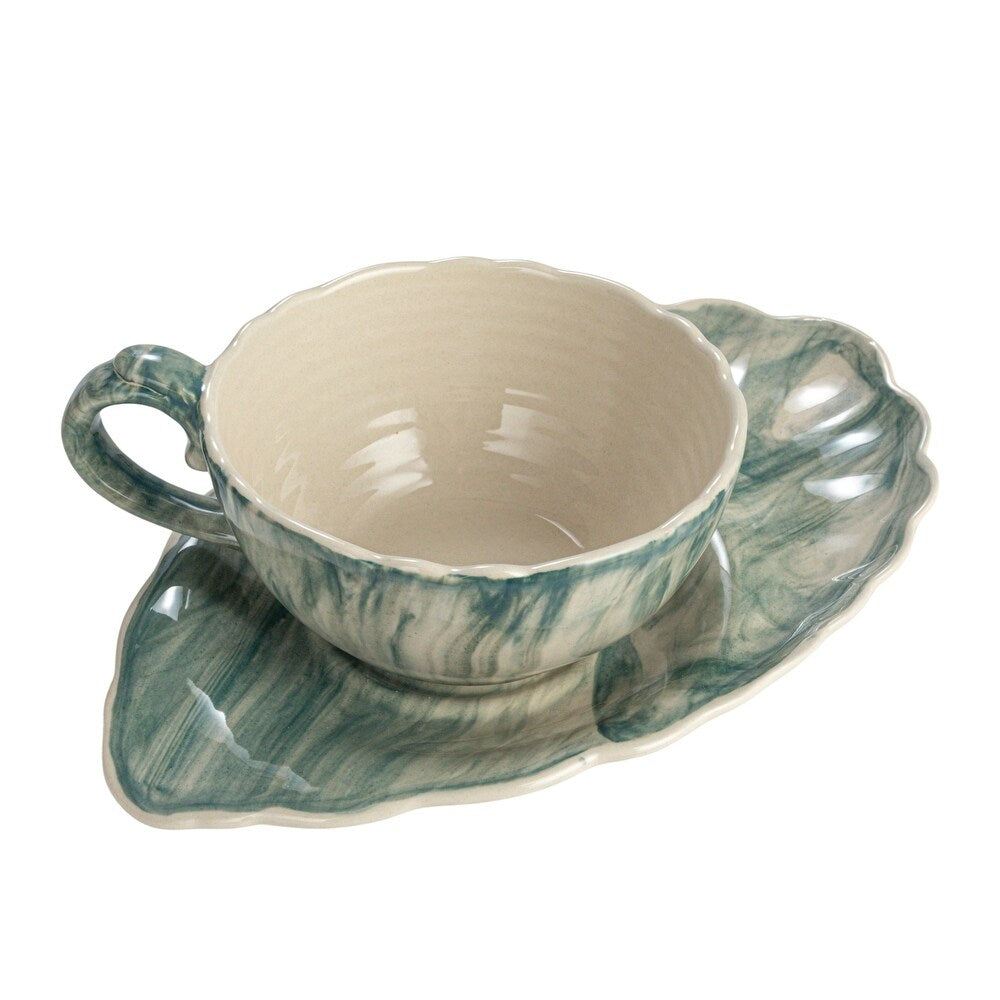 Stoneware Teacup Leaf Shaped Green