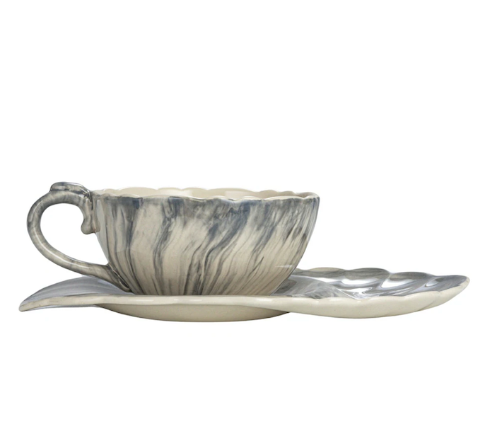Stoneware Teacup Leaf Shaped Grey