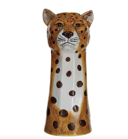 Hand Painted Stoneware Cheetah Vase
