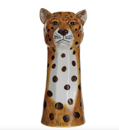 Hand Painted Stoneware Cheetah Vase