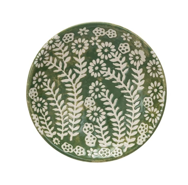 Plate w Wax Relief Botanical Green 1