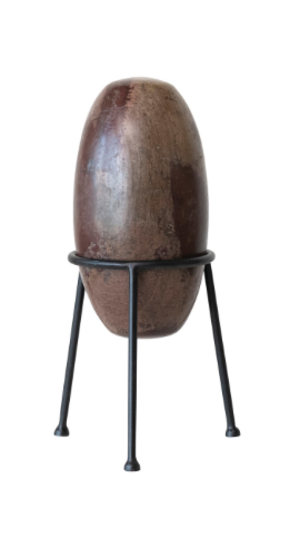 Granite Stone w Metal Stand Dark Brown