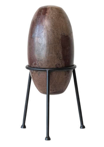 Granite Stone w Metal Stand Dark Brown
