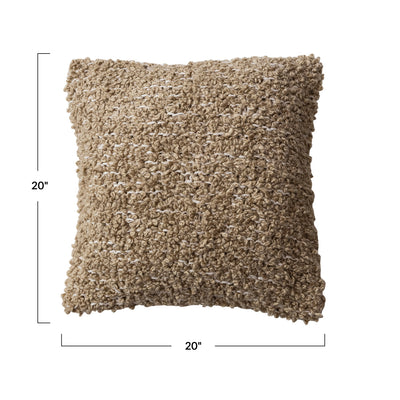 Square Woven Cotton Blend Bouclé Pillow Tan