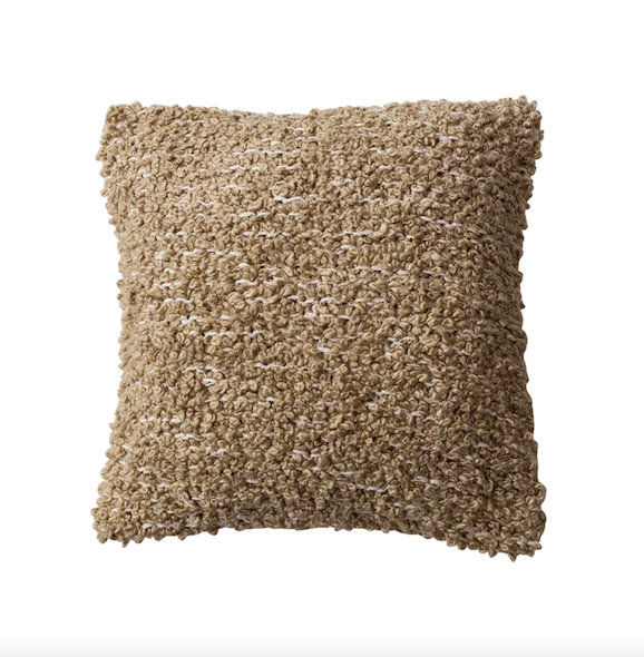 Square Woven Cotton Blend Bouclé Pillow Tan