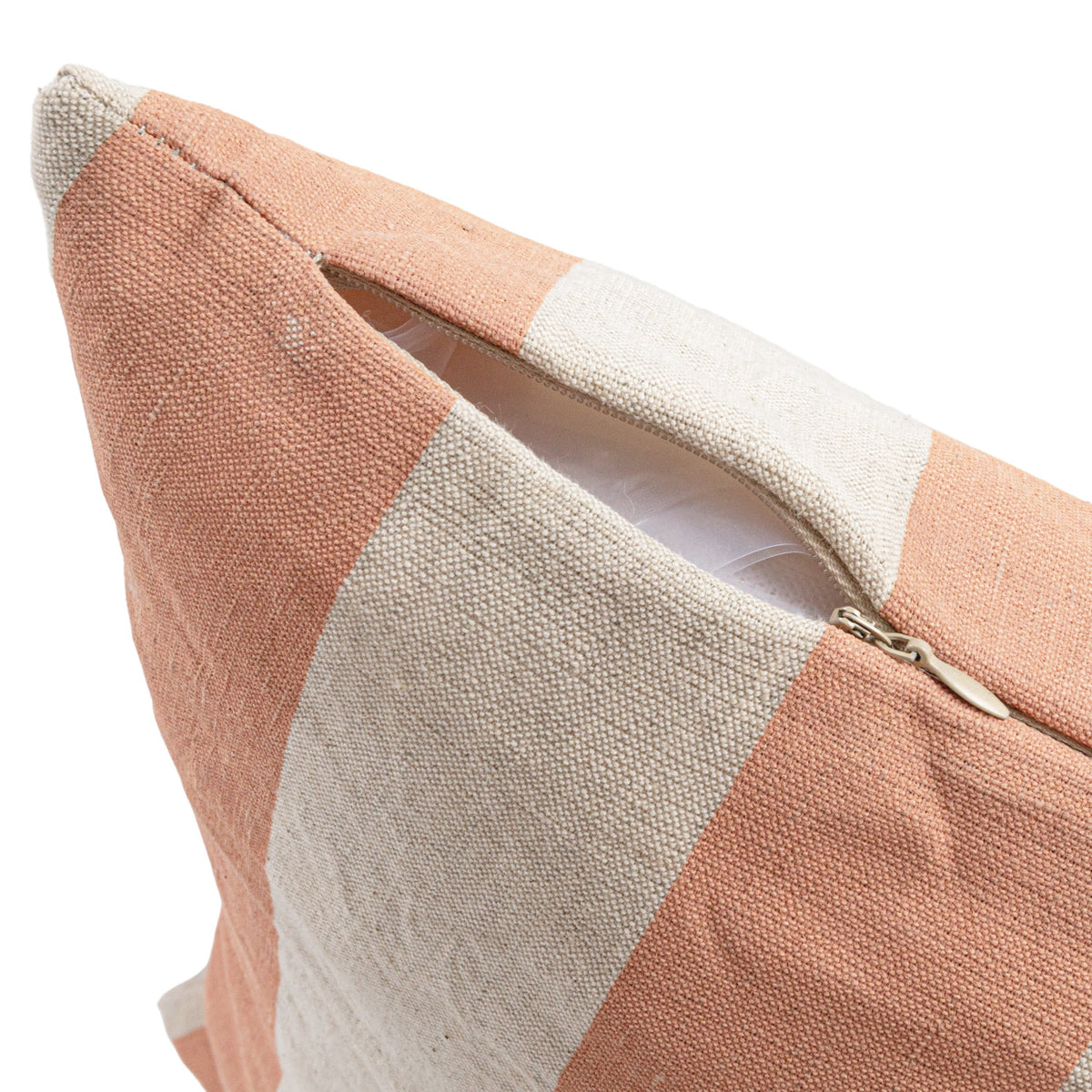 Square Cotton Linen Printed Pillow w Stripes Peach