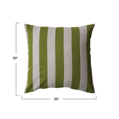 Square Cotton & Linen Printed Pillow w Stripes Green