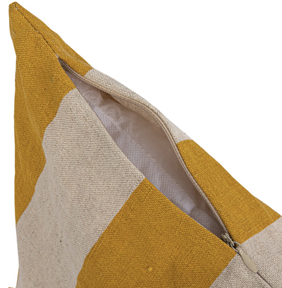 Square Cotton Linen Printed Pillow w Stripes Yellow