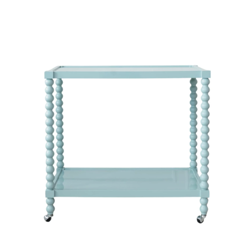 Rubberwood Lacquered 2 Tier Bar Cart on Casters Blue