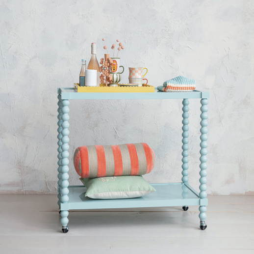 Rubberwood Lacquered 2 Tier Bar Cart on Casters Blue
