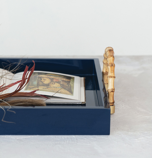 Lacquered Tray w Bamboo