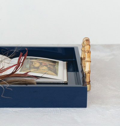 Lacquered Tray w Bamboo