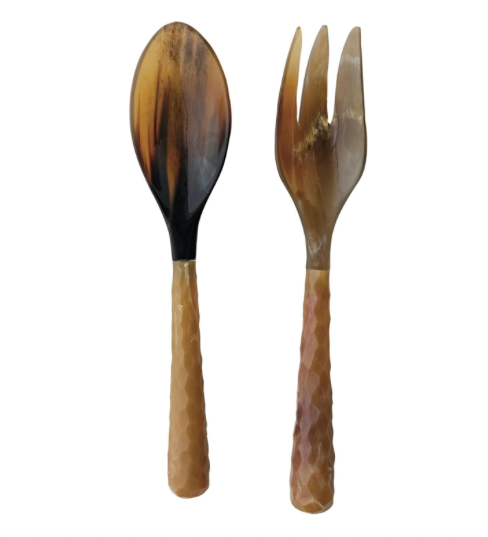 Natural Horn Salad Servers Set 2