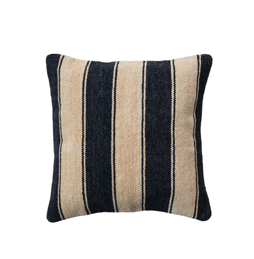 Square Woven Cotton Blend Chenille Pillow Stripes Cotton Back