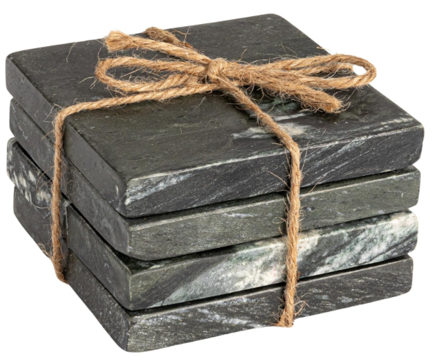 Square Marble Coasters Black Set 4
