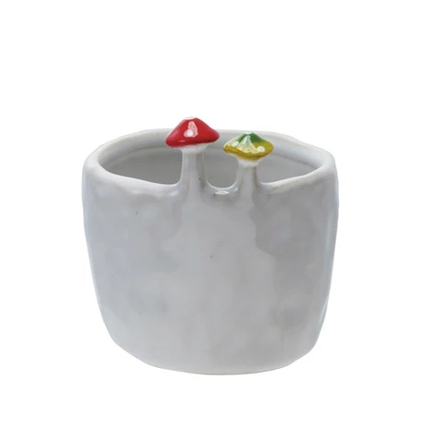 Cup Planter with Mushrooms on Rim