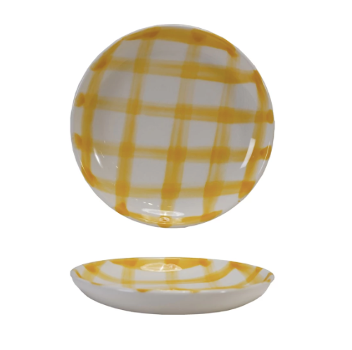 Stoneware Dish with Grid Pattern