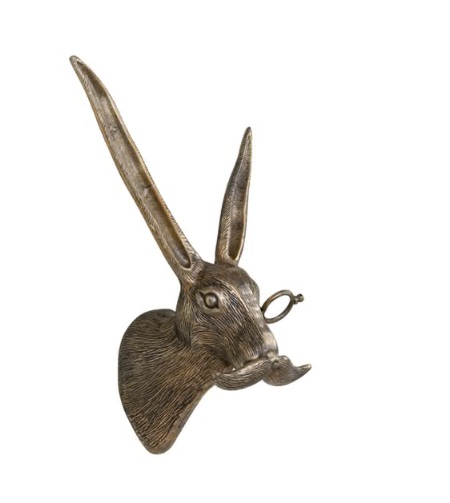 Cast Aluminum Rabbit Head with Monocle Mustache