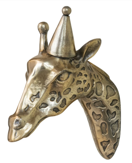 Cast Aluminum Giraffe Head with Party Hat