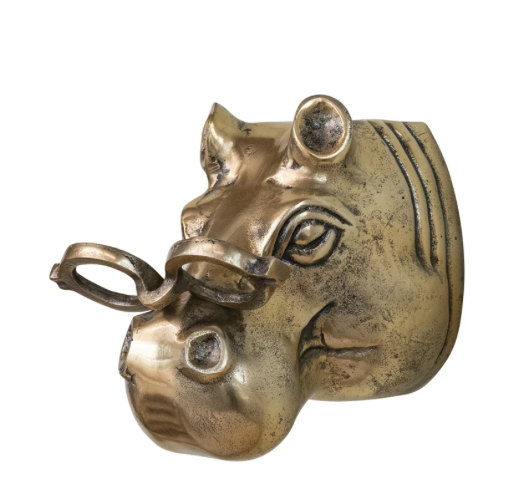 Cast Aluminum Hippo Head with Eyeglasses