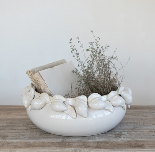 Stoneware Bowl with 3D Lemons on Rim Cream
