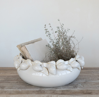 Stoneware Bowl with 3D Lemons on Rim Cream