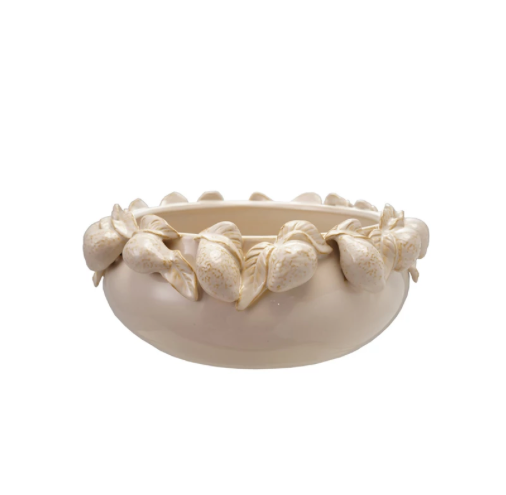Stoneware Bowl with 3D Lemons on Rim Cream