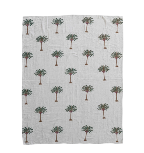 Cotton Linen Throw with Hand Embroidered Kantha Stitch