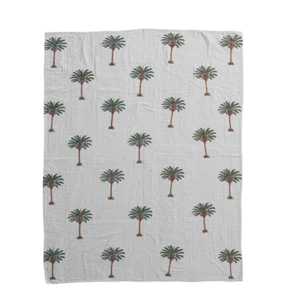 Cotton Linen Throw with Hand Embroidered Kantha Stitch