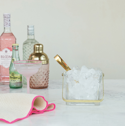 Textured Glass Ice Bucket with Tongs