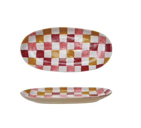 Oval Platter with Check Pattern