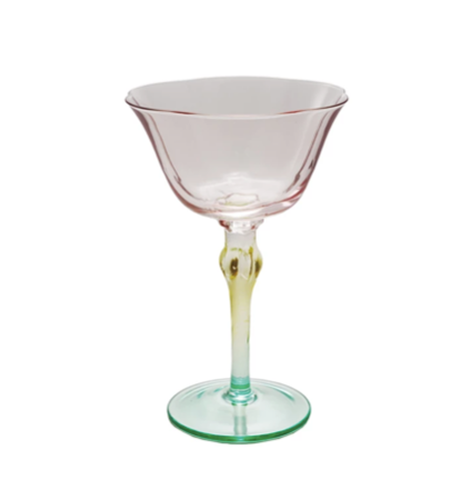 Stemmed Wine Glass Pink Yellow Green