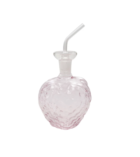 Glass Strawberry Shaped Cruet with Stopper Pink 12oz