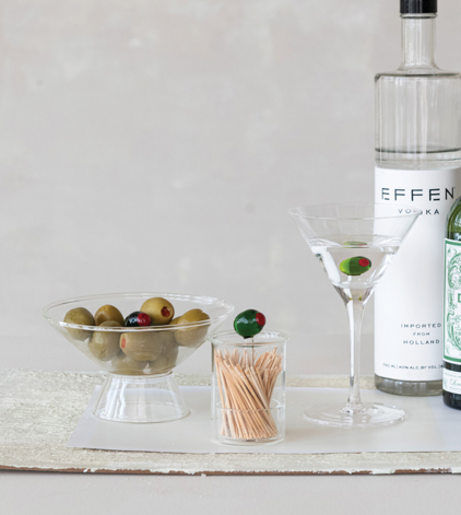 Glass Toothpick Holder with Hand Blown Olive