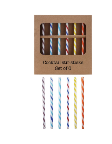 Glass Cocktail Stir Sticks w Stripes