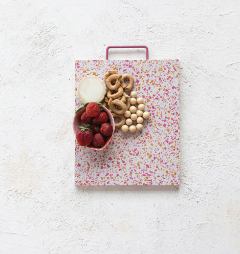 Resin Terrazzo Cheese Cutting Board wPink Enameled Metal Handle