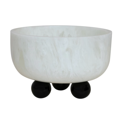 Marbled Resin Bowl Ball Feet White Black