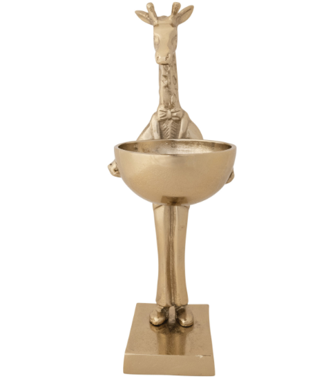 Cast Aluminum Giraffe Holding Bowl Gold Finish