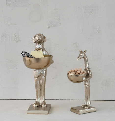 Cast Aluminum Giraffe Holding Bowl Gold Finish