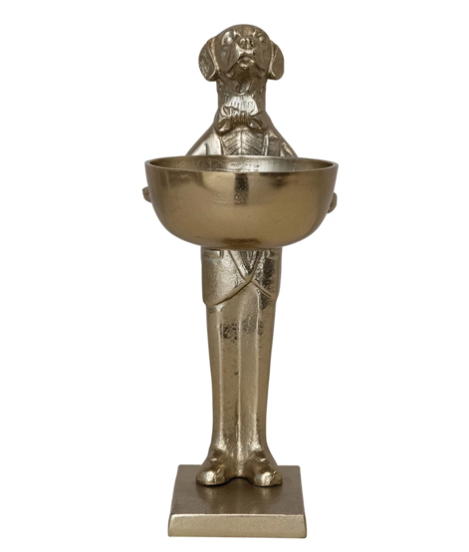 Cast Aluminum Labrador Holding Bowl Gold Finish
