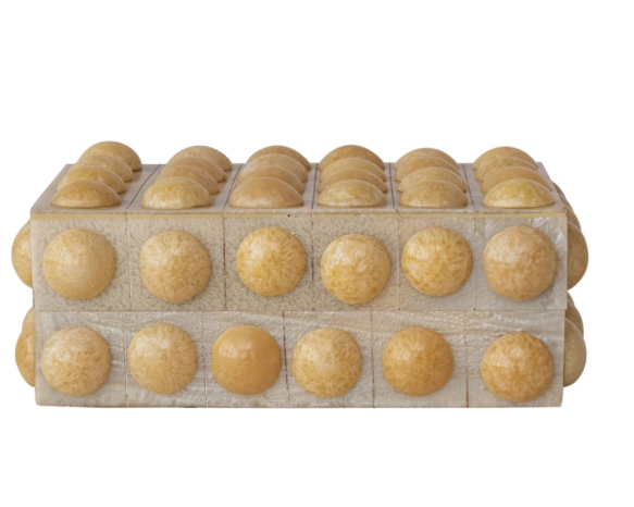 Handmade Marbled Resin Bobbin Box Cream Color