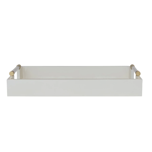 Lacquered Tray Acrylic Metal Handles Gold Finish Cream Color