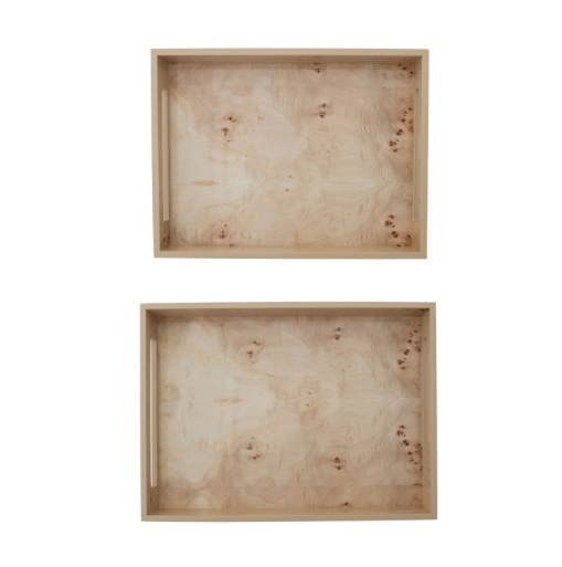 Burl Wood Veneer Trays wHandles Natural