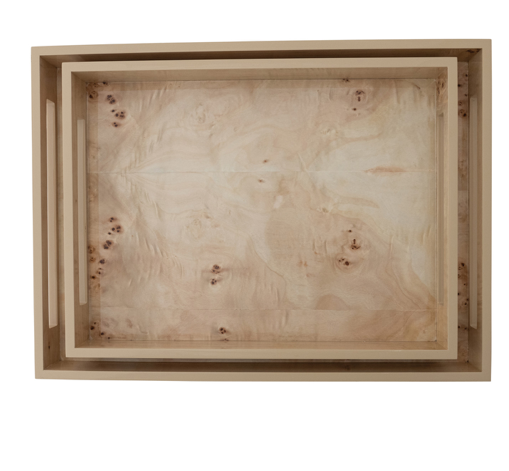 Burl Wood Veneer Trays wHandles Natural