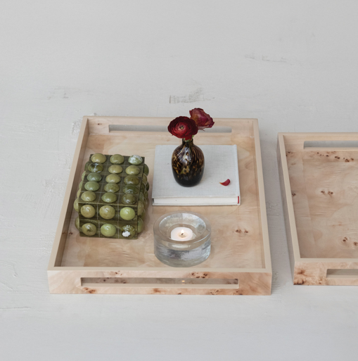 Burl Wood Veneer Trays wHandles Natural